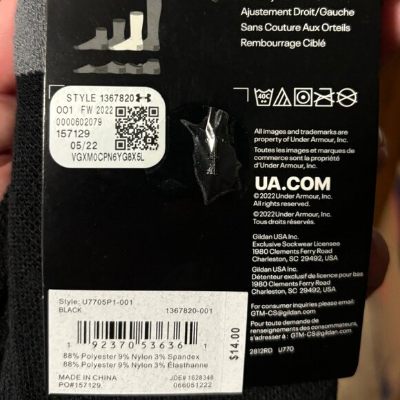 Men's Under Armour Team 1 Pair Sock Size 8.5 - 13 New With Tags - Picture 2 of 4